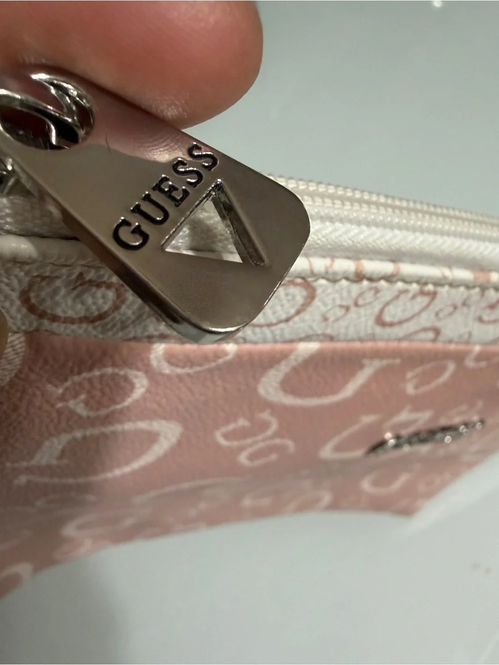 Guess Blush Pink Logo Zip Pouch